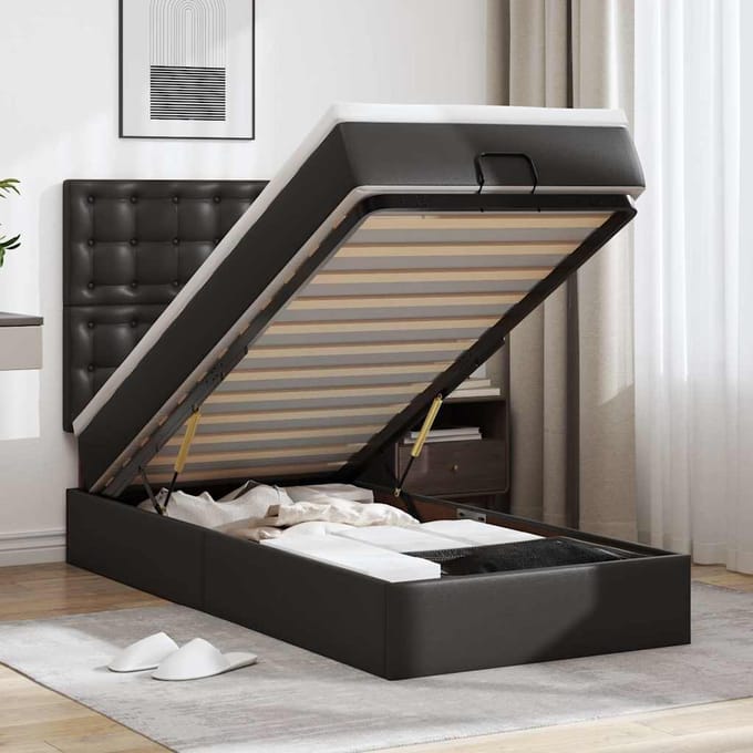 vidaXL - Ottomaanse - bed - met - matras - 100x200cm - kunstleer - zwart