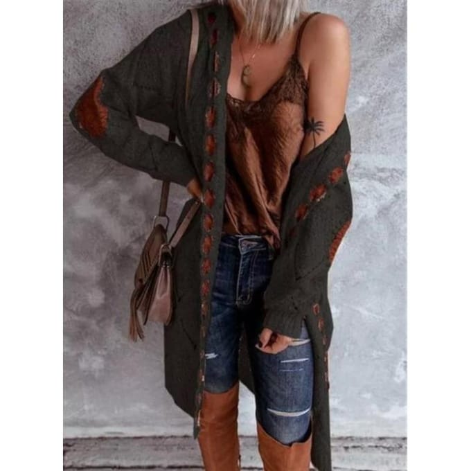 Populaire Trui Vest Dames Lange Mouwen Middel- en Lange Gebreide Trui Jas XXXXL black
