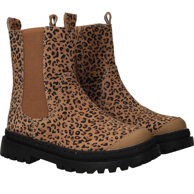 Shoesme cognac chelseaboot met panterprint