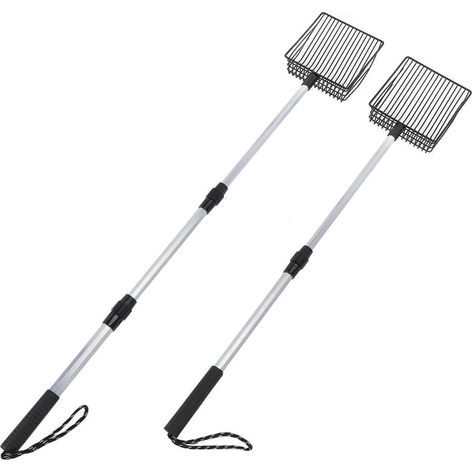 Pelle à litière pour chat extensible, pelle profonde, manche long, métal, ramasseur d'excréments de poulet pour tamiser la litière pour chat white
