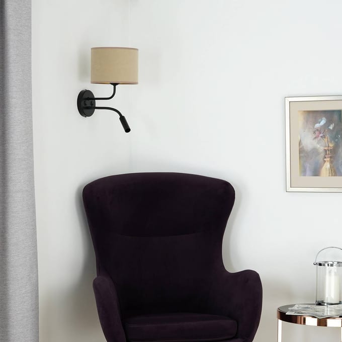 Duolla Wandlamp Roller, fluweel, zwart/beige, leeslampje