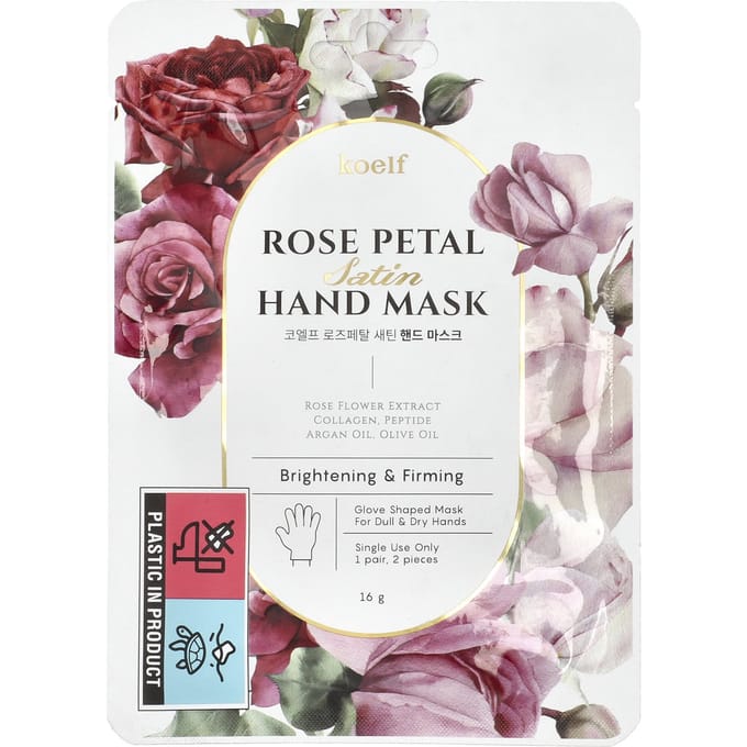 Koelf, Masque pour les mains satiné aux pétales de rose, 1 paire, 16 g gray