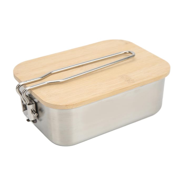 Lunchbox 0.9L Inhoud Roestvrij Staal Bamboe Deksel Multifunctioneel voor Buiten beige