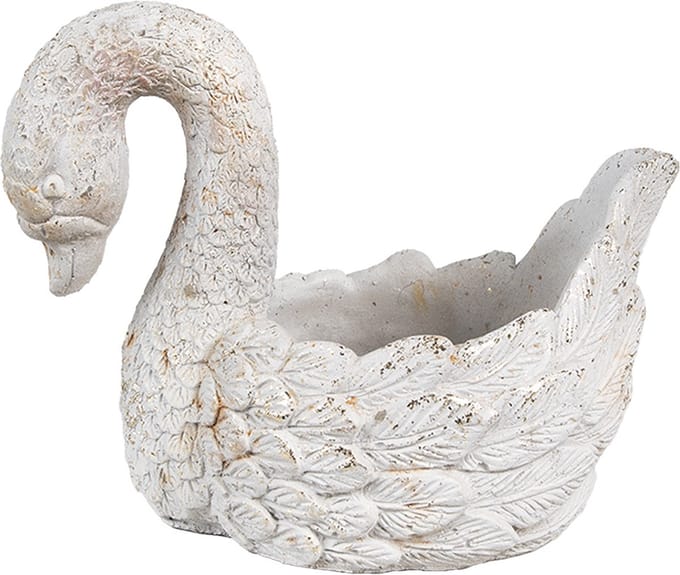 Clayre & Eef Bloempot Zwaan 19x11x15 cm Wit Steen