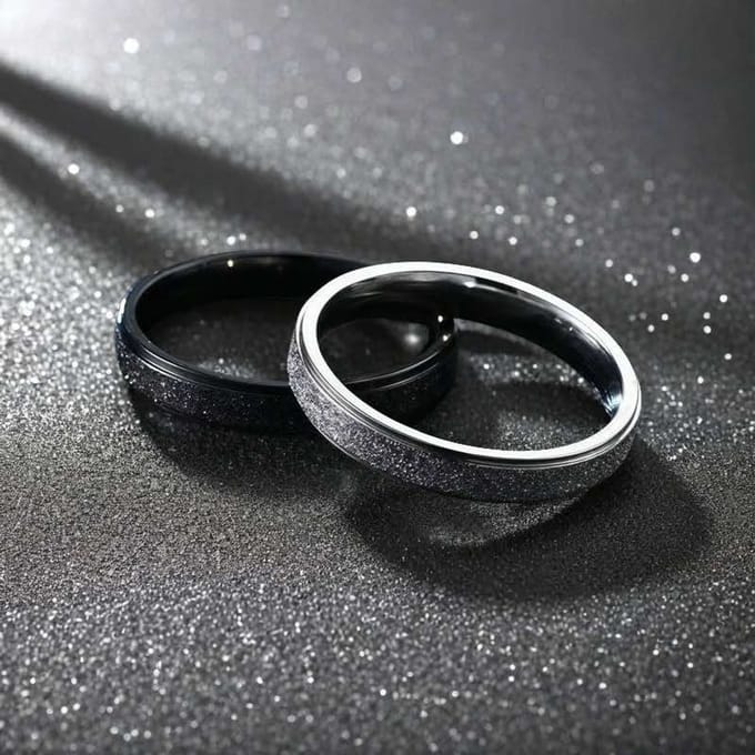 Gading unisex ring-one size ring-2 stks zwart + wit -staal mat ring