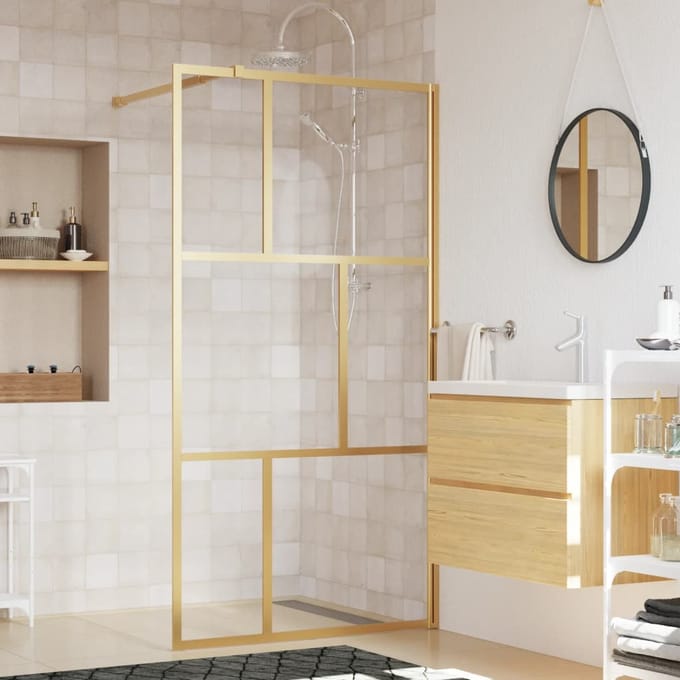 vidaXL - Inloopdouchewand - transparant - 115x195 - cm - ESG-glas - goudkleurig