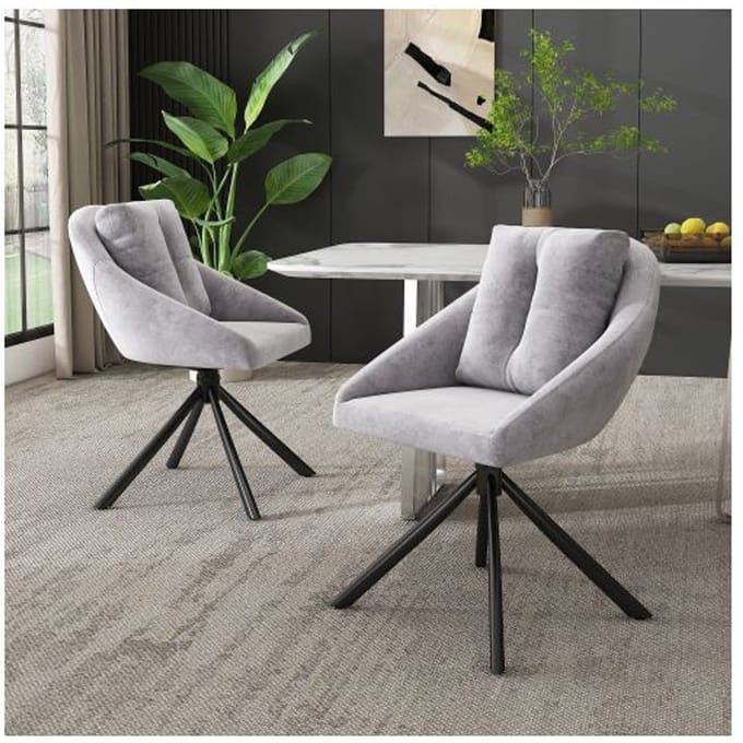 Eetkamerstoel - MUVOE - Draaibaar - Grijs fluweel - Ergonomisch - Modern design grijs