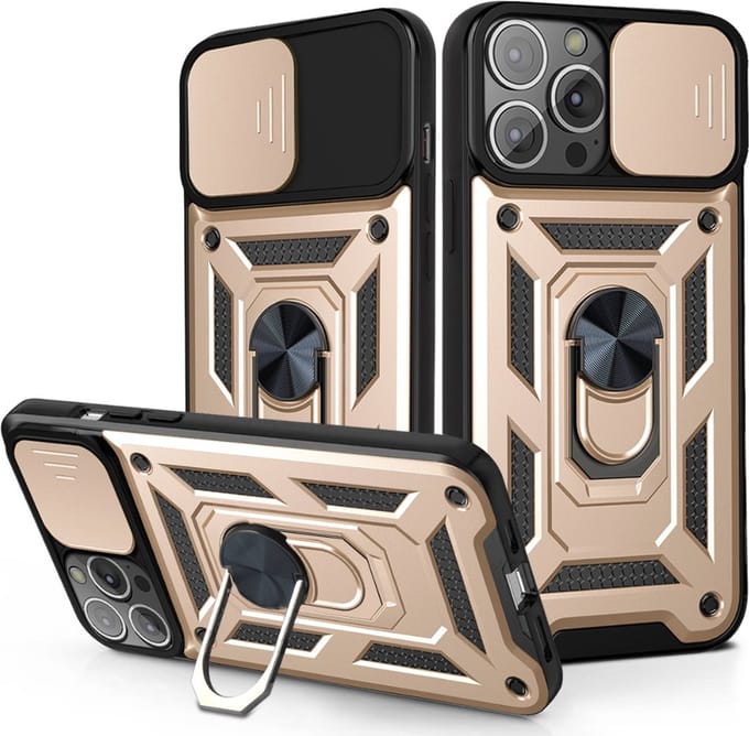 Hoesje geschikt voor iPhone 16 Plus - Backcover - Rugged Armor - Camerabescherming - Extra valbescherming - TPU - Goud