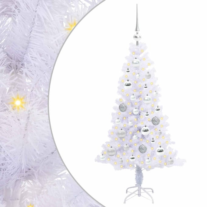 vidaXL - Kunstkerstboom - met - 150 - LED - Wit - 120 - cm - PVC - en - Staal