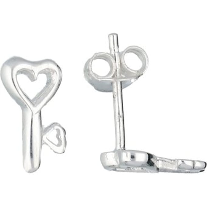 Lilly oorknopjes sleutel met hart - zilver - 6x10.5mm