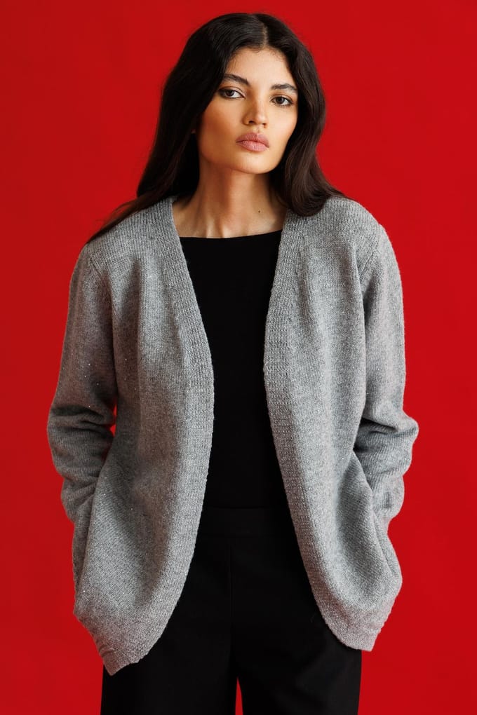 Oversized Geribbelde Brei Cardigan
