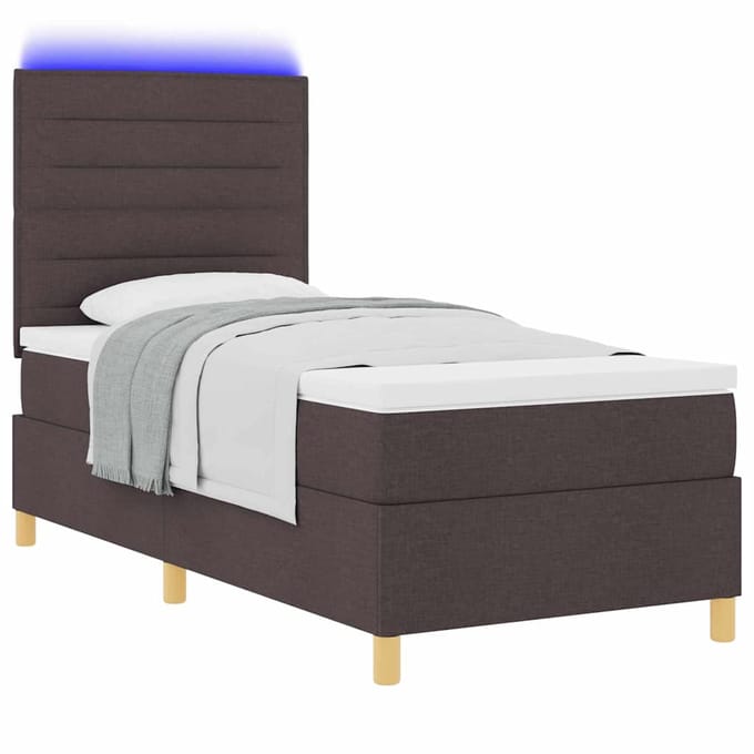 vidaXL - LED - Box - Spring - Bed - met - hoofdeinde - Donkerbruin - 90 - x - 200 - cm - Stof