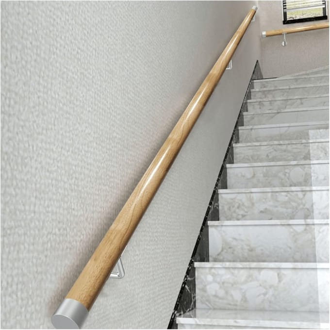 Houten trapleuning - Massief hout - Veilig traplopen - Antislip ontwerp - 300cm - Houtkleur