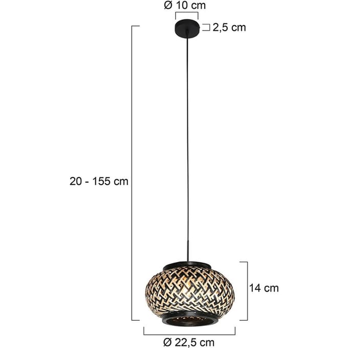 Nox Light 4538ZW – compacte hanglamp van bamboe en metaal, hoogte verstelbaar van 50 tot 135 cm, Steinhauer