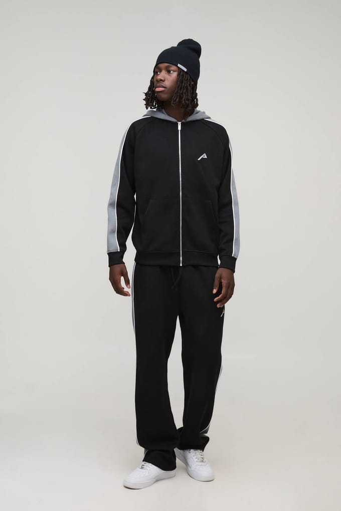 Oversized Trainingspak Met Panelen Ritshoodie En Relaxed Joggingbroek | Black | Size Medium