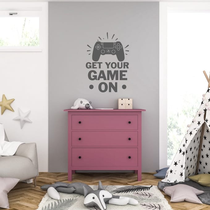 Muursticker - Get Your Game On - 58 x 80 - Antraciet