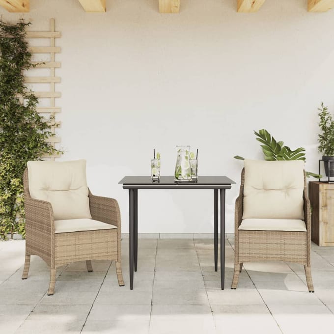 vidaXL - 3-delige - Tuinset - met - kussens - poly - rattan - beige