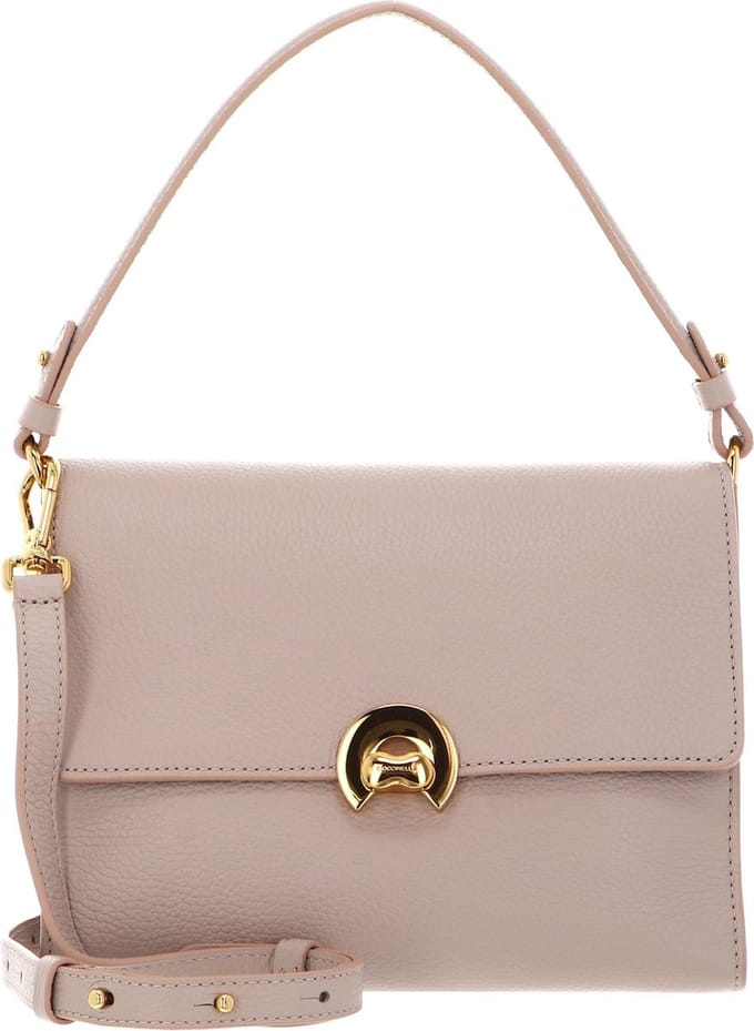 COCCINELLE Leren Schoudertas Binxie Handbag Grained Leather Rosette Beige