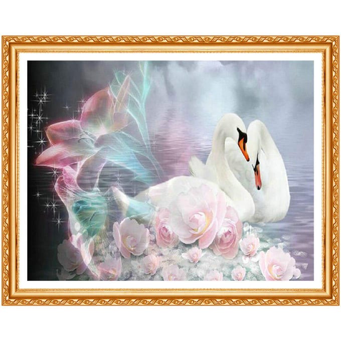 Diamant rond en cristal 3d, broderie complète de cygne, images décoratives de perles 20X30CM gray