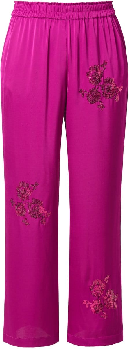 Studio Untold - Dames - Broek wijde pijpen bloem van pailletten - Braambes - Maat 44