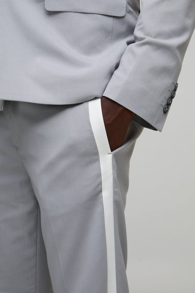 Slim fit getailleerde broek met contrasterende streep | Grey | Size XS