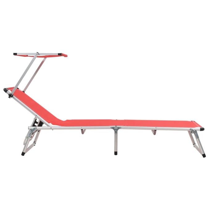 vidaXL - Ligbed - inklapbaar - met - dak - aluminium - en - textileen - rood