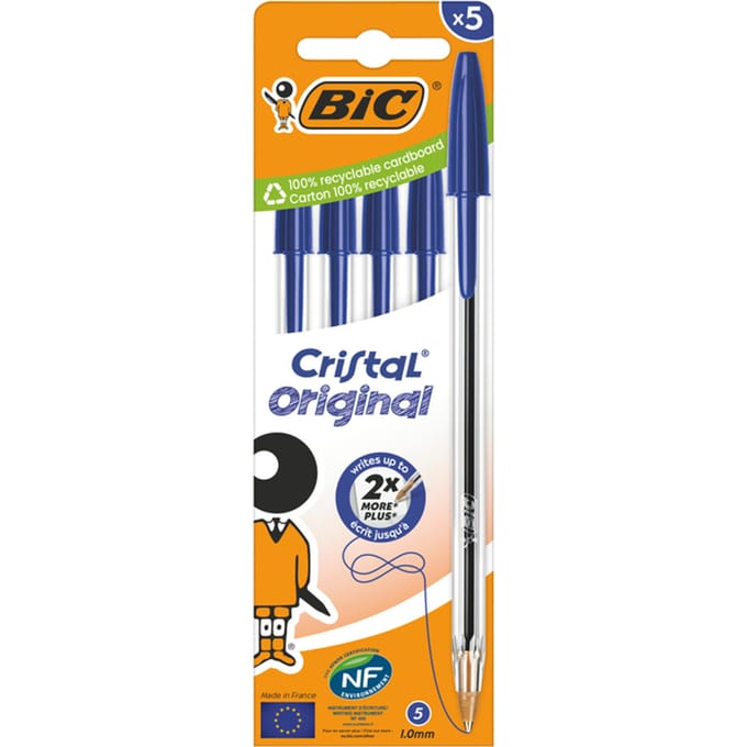 Bic Cristal balpen medium | blauw | blister van 5 stuks