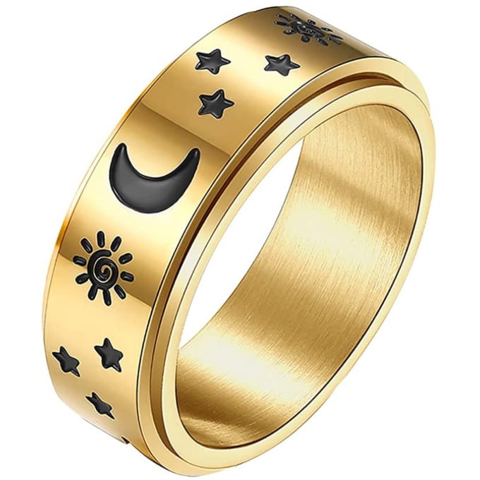 Anxiety Ring - (ster maan) - Stress Ring - Fidget Ring - Draaibare Ring - Spinning Ring - Spinner Ring - Goudkleurig RVS - (20.00 mm / maat 63)