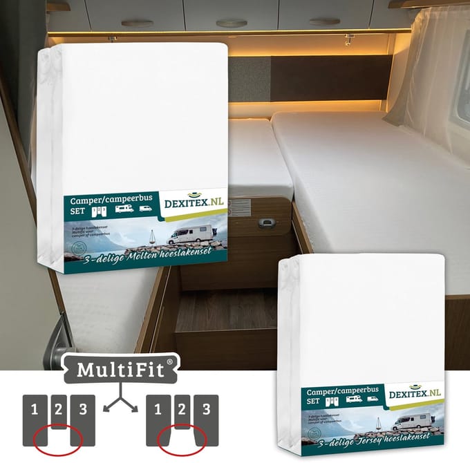 Dexitex 1 x molton 1 x hoeslaken WIT 3-delige sets / Lengte bedden/Enkele bedden / Camper