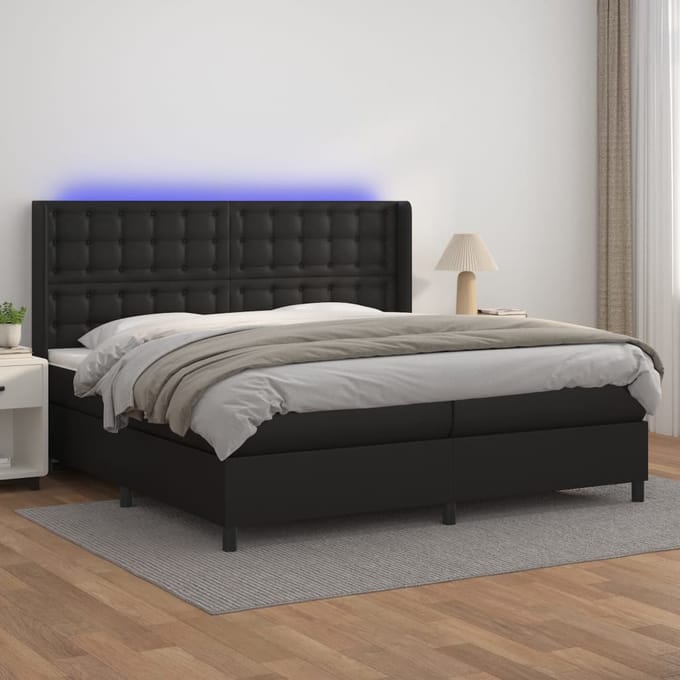 vidaXL - Boxspring - met - matras - en - LED - kunstleer - zwart - 200x200 - cm