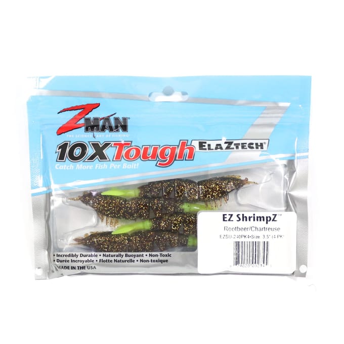 Zman Soft Lure Shrimpz 3,5 pouces 4/Pack Rootbeer Chart Tail (2345) white