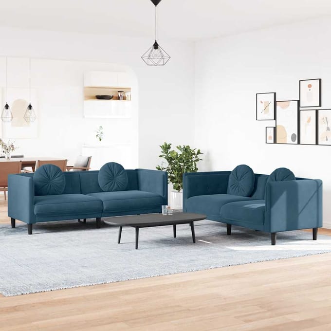 vidaXL - 2-delige - Loungeset - met - kussens - fluweel - blauw