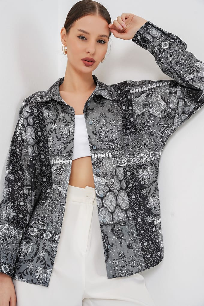 Oversized Paisley Print Overhemd met Knopen