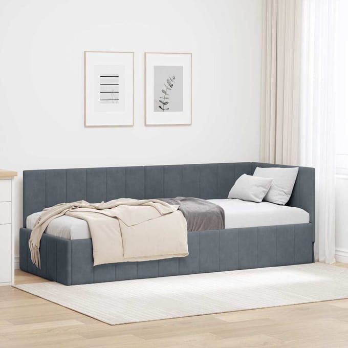 vidaXL - Hoek - Bed - Frame - Donkergrijs - 80 - x - 200 - cm - Fluweel
