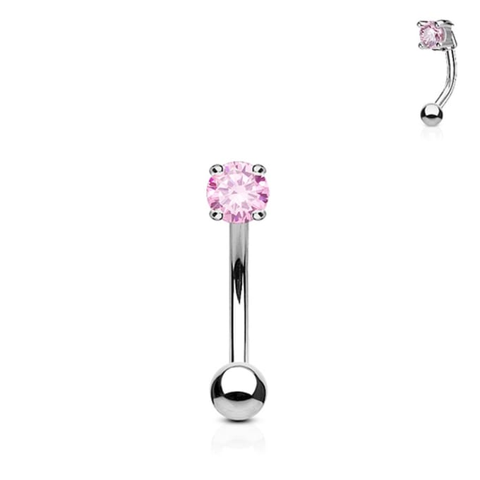 Piercing CZ steentje ronde steen 1.2x8 - zilver roze - LMPiercings