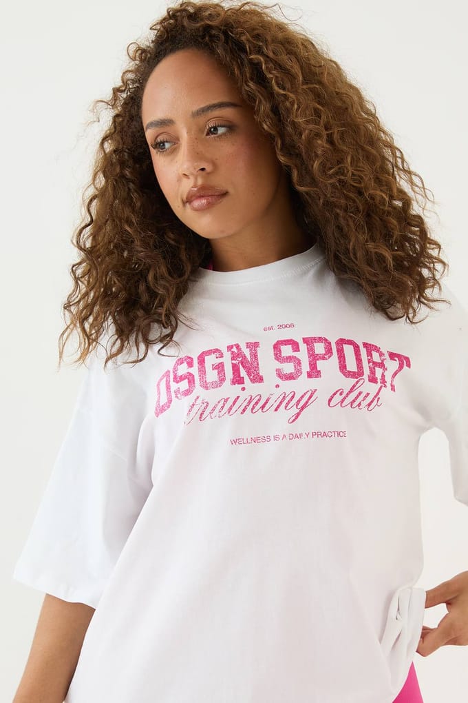 Dames Dsgn Studio Sport Trainingsclub Oversized T-shirt | Wit | Maat: Large