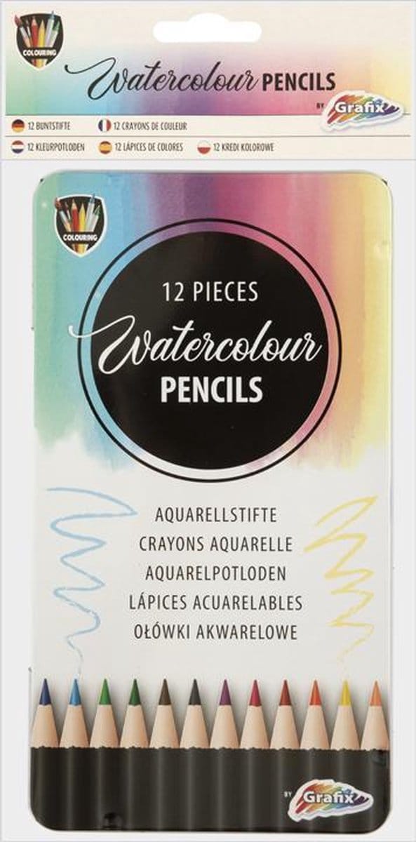 Aquarelpotloden - 12 stuks - Met metalen opbergblik Grafix