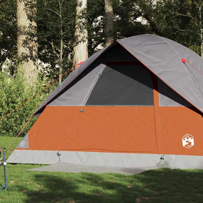 vidaXL - Koepeltent - 6-persoons - waterdicht - grijs - en - oranje