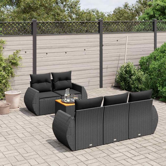 vidaXL - 6-delige - Loungeset - met - kussens - poly - rattan - zwart