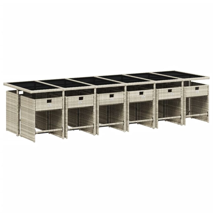vidaXL - 13-delige - Tuinset - met - kussens - poly - rattan - lichtgrijs