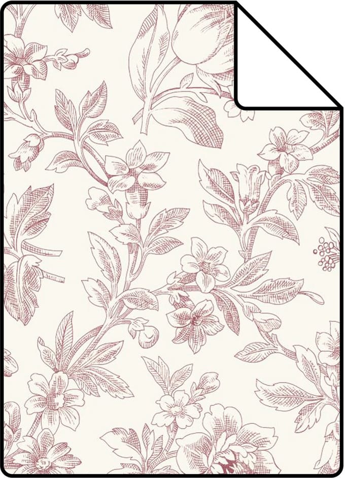 Proefstaal ESTAhome behang elegante bloemen bordeaux rood - 26.5 x 21 cm - 132105-S
