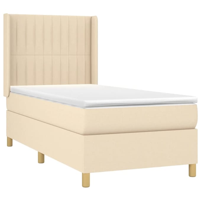 vidaXL - Boxspring - met - matras - stof - crèmekleurig - 90x200 - cm