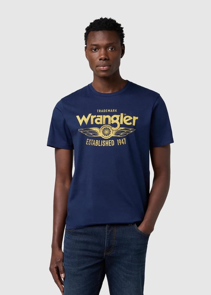 Wrangler Americana Tee Navy Blue Maat: L | T-shirts met Print Outlet | Heren | Blauw