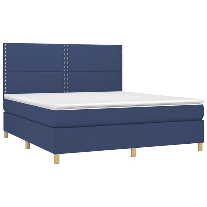 vidaXL - Boxspring - met - matras - en - LED - stof - blauw - 180x200 - cm