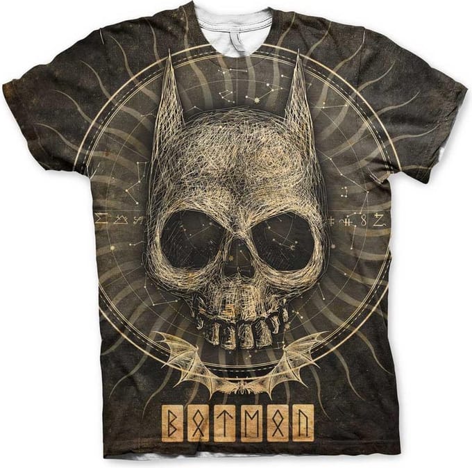 DC Comics Batman Heren Tshirt -2XL- Gothic Skull Allover Multicolours