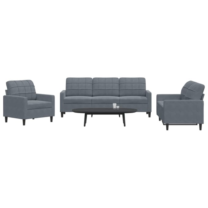 vidaXL - 3-delige - Loungeset - met - kussens - fluweel - donkergrijs