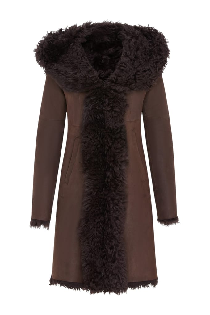 Dames bruine Toscaanse trenchcoat met capuchon van echt schapenleer - Verona