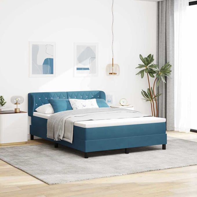 vidaXL - Boxspring - bed - met - hoofdeinde - Donkerblauw - 140 - x - 200 - cm - Fluweel