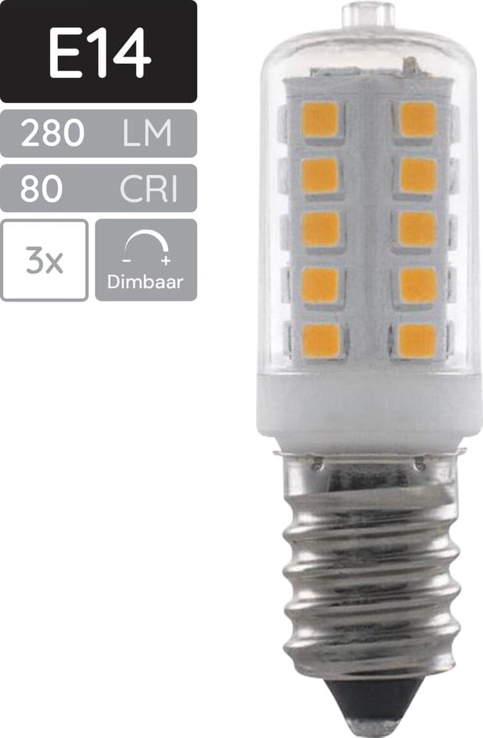 SPL E14 LED Lamp 3W Dimbaar - Warm Wit - 280lm - LED Buislamp T16 - 3 Stuks