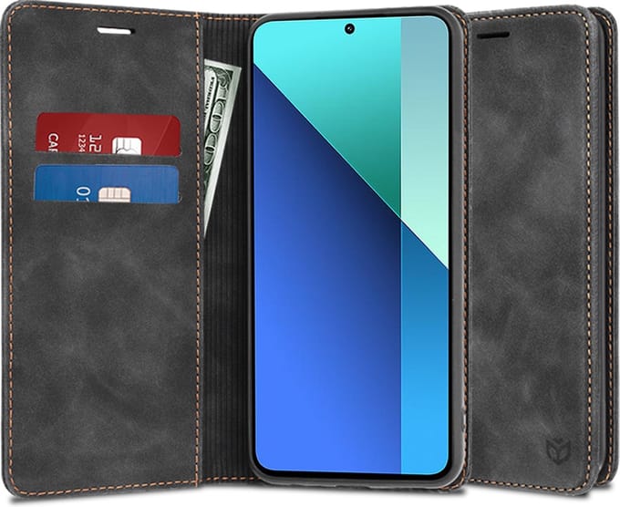 Hoesje geschikt voor Xiaomi Redmi Note 13 4G - Techsuit Confy Book Wallet Case - Zwart